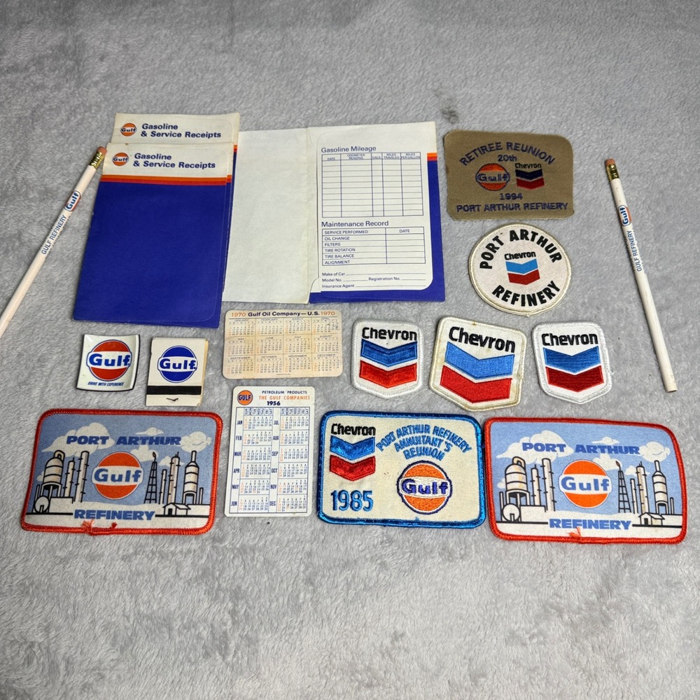 Gulf Chevron Port Arthur Refinery Vintage Memorabilia Lot Patche Calendar Pencil